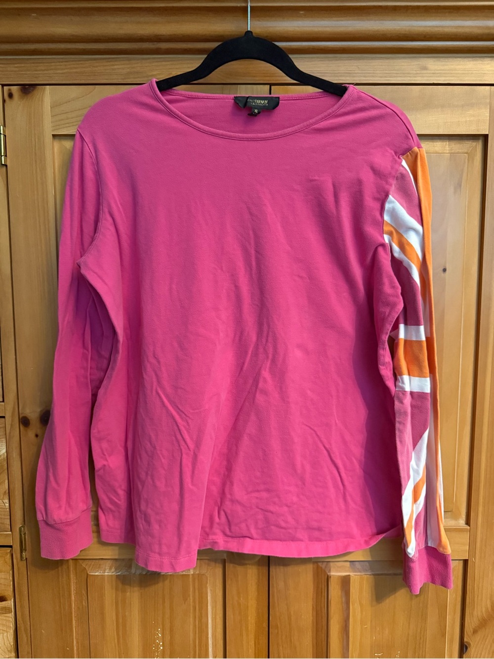 Twiggy London Vintage-Inspired Pink Long Sleeve Top with Contrast Stripe Sleeve